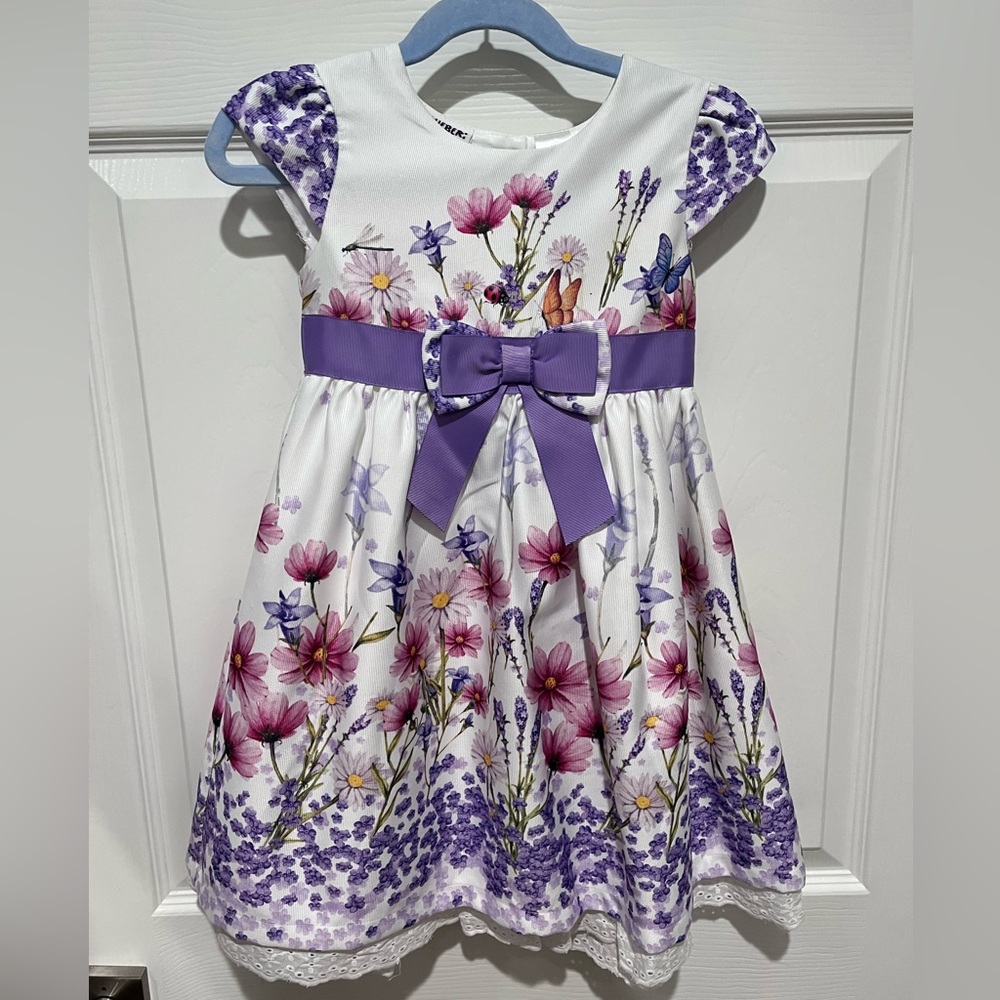 Blueberry boulevard white/flowers girl spring dress.